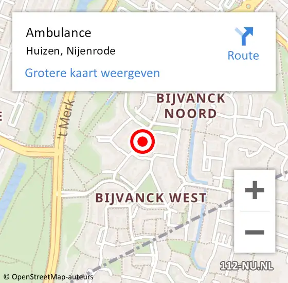 Locatie op kaart van de 112 melding: Ambulance Huizen, Nijenrode op 20 maart 2015 23:05