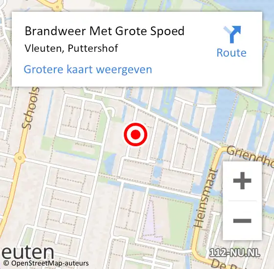 Locatie op kaart van de 112 melding: Brandweer Met Grote Spoed Naar Vleuten, Puttershof op 21 maart 2015 00:29