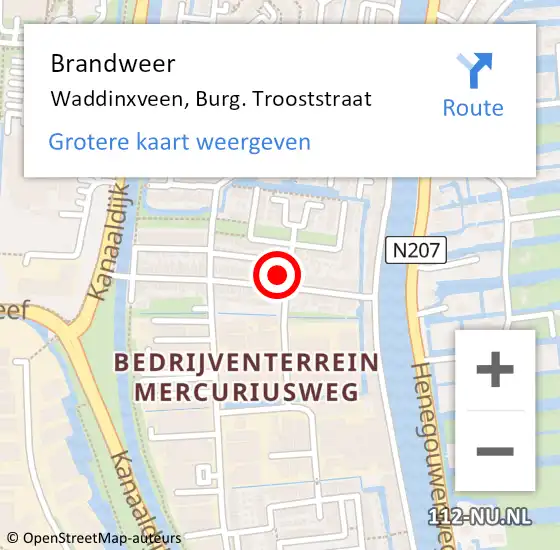 Locatie op kaart van de 112 melding: Brandweer Waddinxveen, Burg. Trooststraat op 21 maart 2015 04:17