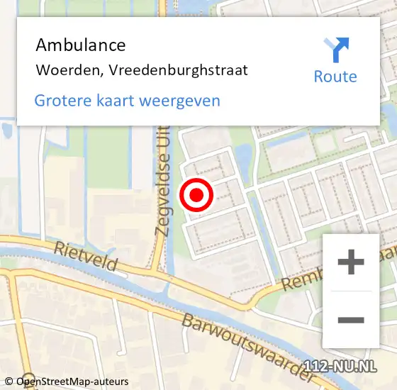 Locatie op kaart van de 112 melding: Ambulance Woerden, Vreedenburghstraat op 21 maart 2015 09:46