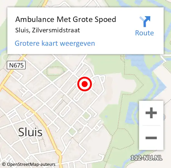 Locatie op kaart van de 112 melding: Ambulance Met Grote Spoed Naar Sluis, Zilversmidstraat op 21 maart 2015 10:45