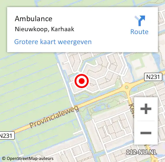 Locatie op kaart van de 112 melding: Ambulance Nieuwkoop, Karhaak op 21 maart 2015 13:36