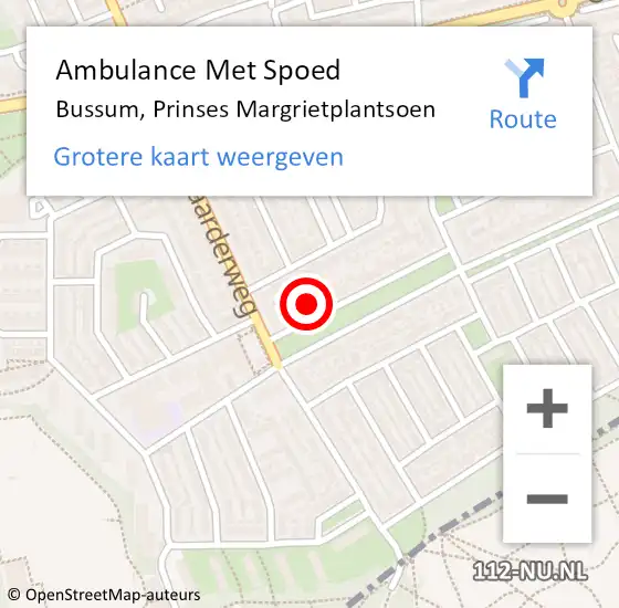 Locatie op kaart van de 112 melding: Ambulance Met Spoed Naar Bussum, Prinses Margrietplantsoen op 21 maart 2015 13:58