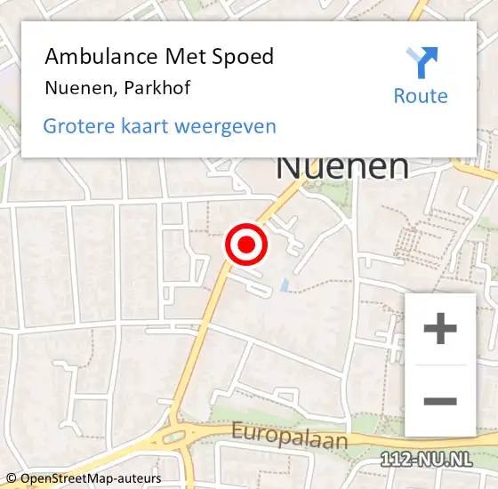 Locatie op kaart van de 112 melding: Ambulance Met Spoed Naar Nuenen, Parkhof op 21 maart 2015 15:10