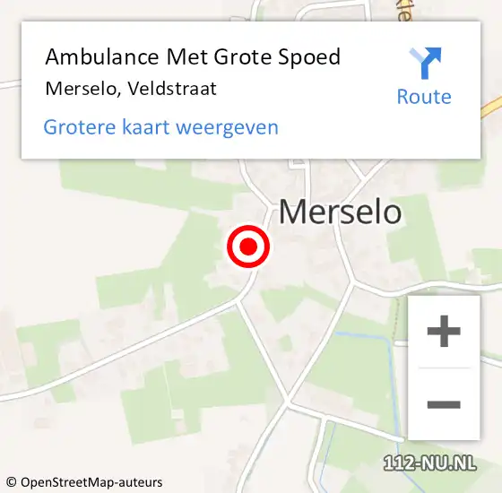 Locatie op kaart van de 112 melding: Ambulance Met Grote Spoed Naar Merselo, Veldstraat op 21 maart 2015 15:20