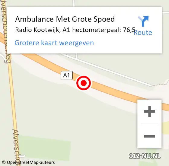 Locatie op kaart van de 112 melding: Ambulance Met Grote Spoed Naar Radio Kootwijk, A1 hectometerpaal: 76,5 op 21 maart 2015 16:23