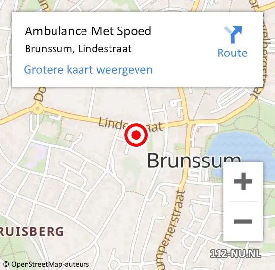 Locatie op kaart van de 112 melding: Ambulance Met Spoed Naar Brunssum, Lindestraat op 21 maart 2015 16:58