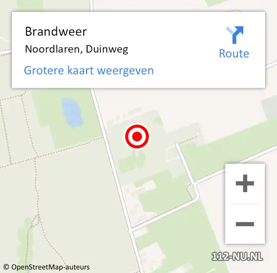 Locatie op kaart van de 112 melding: Brandweer Noordlaren, Duinweg op 21 maart 2015 17:26