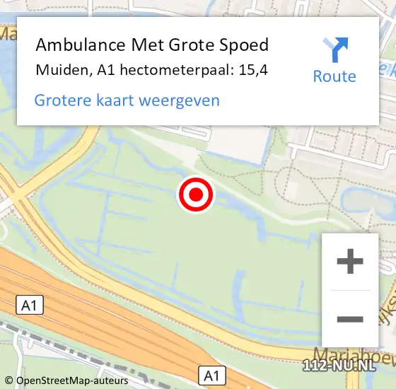 Locatie op kaart van de 112 melding: Ambulance Met Grote Spoed Naar Muiden, A1 op 2 november 2013 12:53