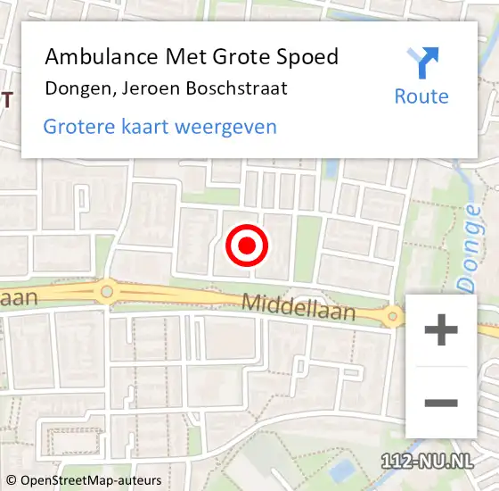 Locatie op kaart van de 112 melding: Ambulance Met Grote Spoed Naar Dongen, Jeroen Boschstraat op 21 maart 2015 17:39