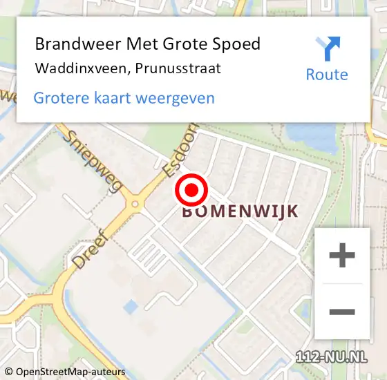 Locatie op kaart van de 112 melding: Brandweer Met Grote Spoed Naar Waddinxveen, Prunusstraat op 21 maart 2015 22:43