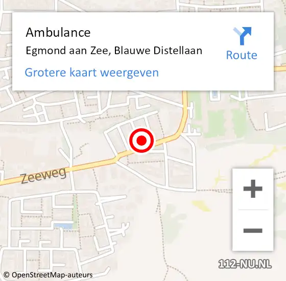 Locatie op kaart van de 112 melding: Ambulance Egmond aan Zee, Blauwe Distellaan op 2 november 2013 13:45