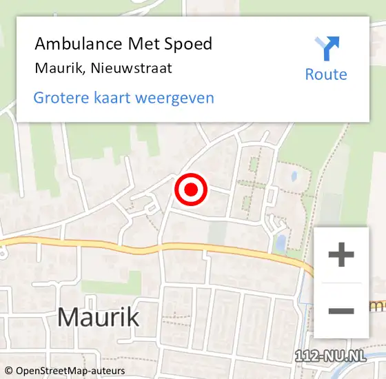 Locatie op kaart van de 112 melding: Ambulance Met Spoed Naar Maurik, Nieuwstraat op 22 maart 2015 07:41