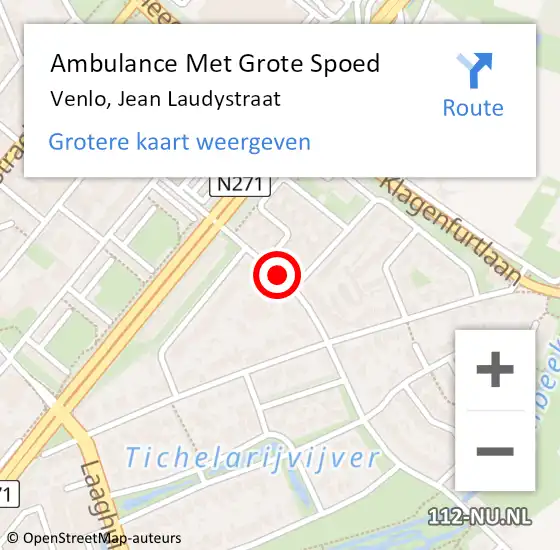 Locatie op kaart van de 112 melding: Ambulance Met Grote Spoed Naar Venlo, Jean Laudystraat op 22 maart 2015 11:52