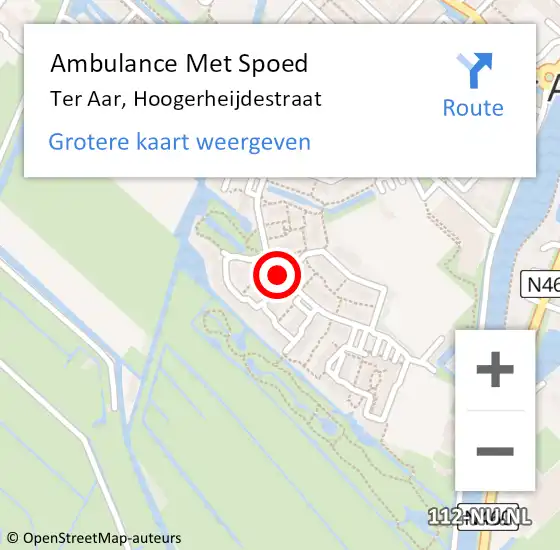 Locatie op kaart van de 112 melding: Ambulance Met Spoed Naar Ter Aar, Hoogerheijdestraat op 22 maart 2015 12:33