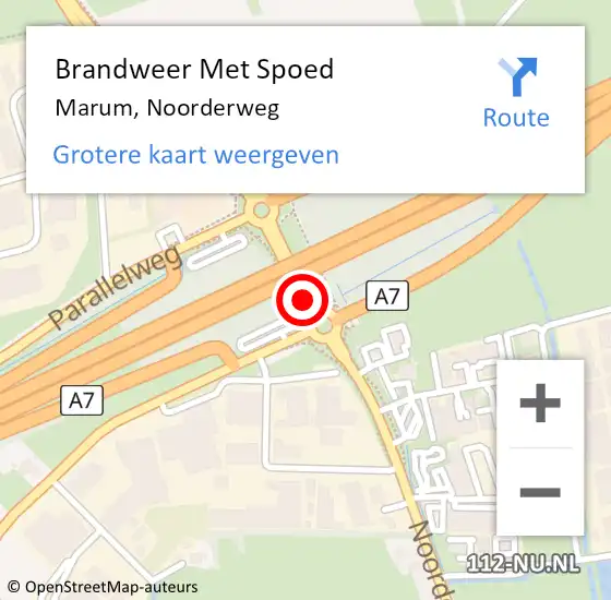 Locatie op kaart van de 112 melding: Brandweer Met Spoed Naar Marum, Noorderweg op 22 maart 2015 13:32