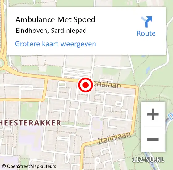 Locatie op kaart van de 112 melding: Ambulance Met Spoed Naar Eindhoven, Sardiniepad op 22 maart 2015 14:59