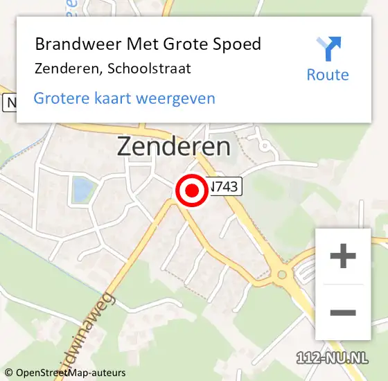 Locatie op kaart van de 112 melding: Brandweer Met Grote Spoed Naar Zenderen, Schoolstraat op 22 maart 2015 19:38