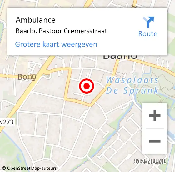 Locatie op kaart van de 112 melding: Ambulance Baarlo, Pastoor Cremersstraat op 22 maart 2015 21:39