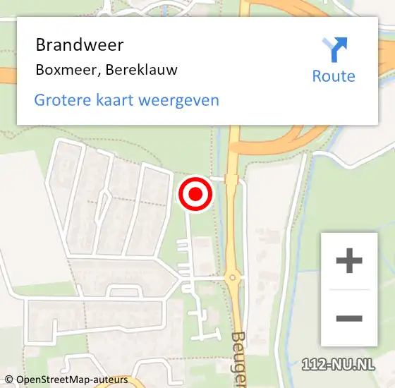 Locatie op kaart van de 112 melding: Brandweer Boxmeer, Bereklauw op 22 maart 2015 21:46