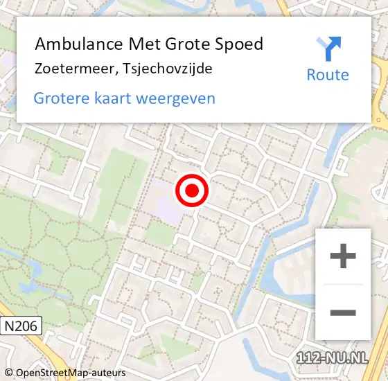 Locatie op kaart van de 112 melding: Ambulance Met Grote Spoed Naar Zoetermeer, Tsjechovzijde op 22 maart 2015 22:20