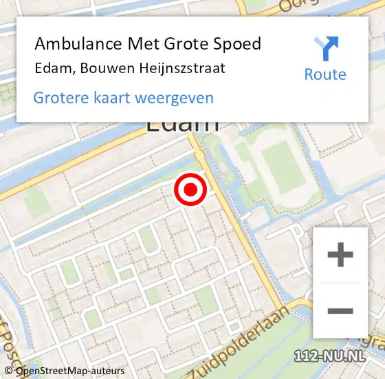 Locatie op kaart van de 112 melding: Ambulance Met Grote Spoed Naar Edam, Bouwen Heijnszstraat op 23 maart 2015 02:08