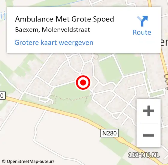 Locatie op kaart van de 112 melding: Ambulance Met Grote Spoed Naar Baexem, Molenveldstraat op 23 maart 2015 02:34