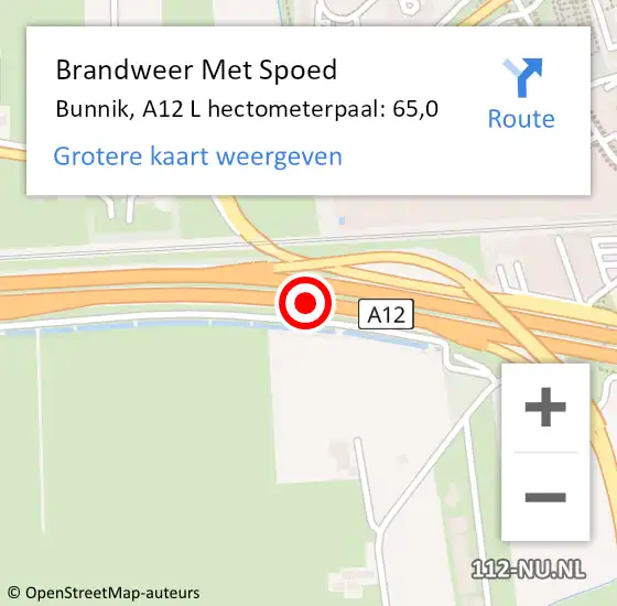 Locatie op kaart van de 112 melding: Brandweer Met Spoed Naar Bunnik, A12 L hectometerpaal: 65,0 op 23 maart 2015 11:55