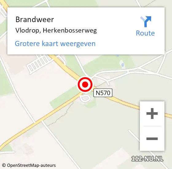 Locatie op kaart van de 112 melding: Brandweer Vlodrop, Herkenbosserweg op 23 maart 2015 15:06