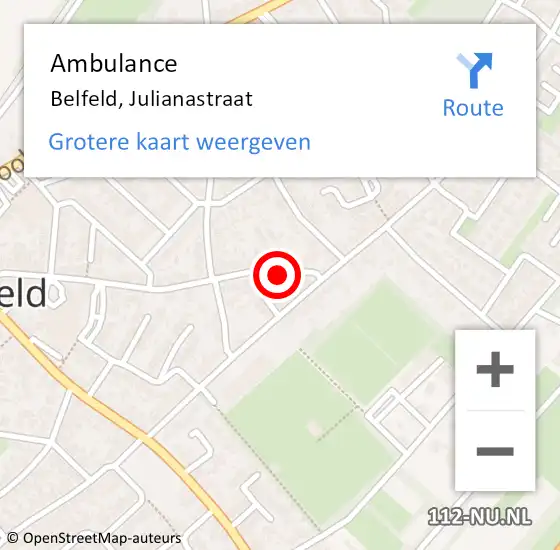 Locatie op kaart van de 112 melding: Ambulance Belfeld, Julianastraat op 23 maart 2015 16:34