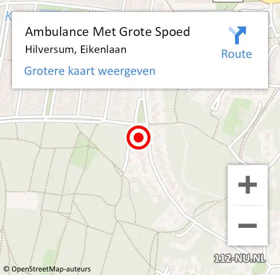 Locatie op kaart van de 112 melding: Ambulance Met Grote Spoed Naar Hilversum, Eikenlaan op 23 maart 2015 17:36