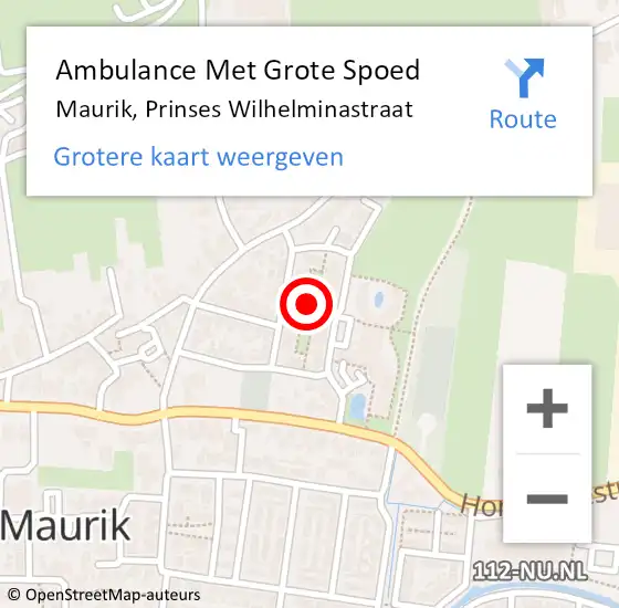 Locatie op kaart van de 112 melding: Ambulance Met Grote Spoed Naar Maurik, Prinses Wilhelminastraat op 2 november 2013 16:06