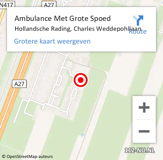 Locatie op kaart van de 112 melding: Ambulance Met Grote Spoed Naar Hollandsche Rading, Charles Weddepohllaan op 23 maart 2015 18:47