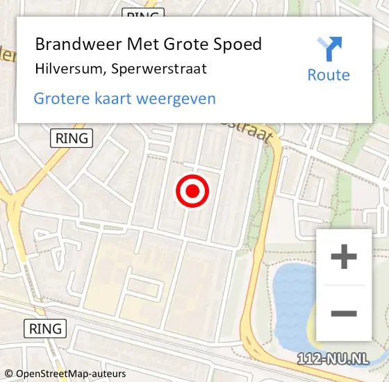 Locatie op kaart van de 112 melding: Brandweer Met Grote Spoed Naar Hilversum, Sperwerstraat op 23 maart 2015 21:34