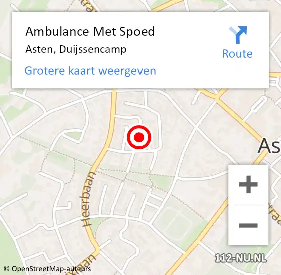 Locatie op kaart van de 112 melding: Ambulance Met Spoed Naar Asten, Duijssencamp op 23 maart 2015 21:51