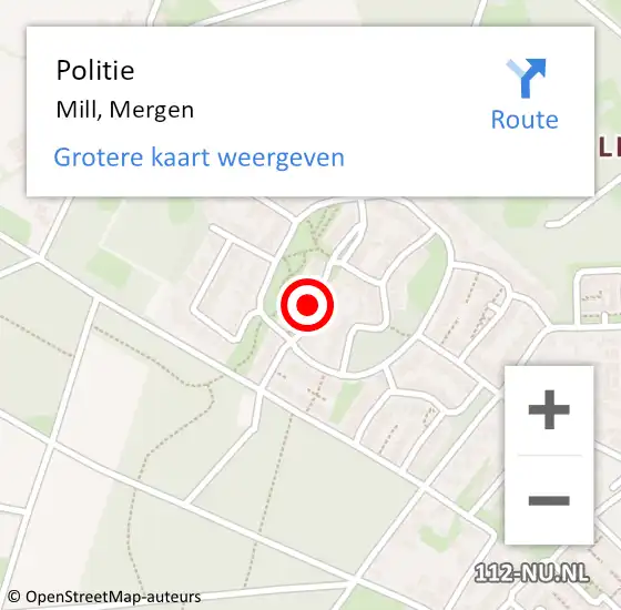 Locatie op kaart van de 112 melding: Politie Mill, Mergen op 23 maart 2015 22:28