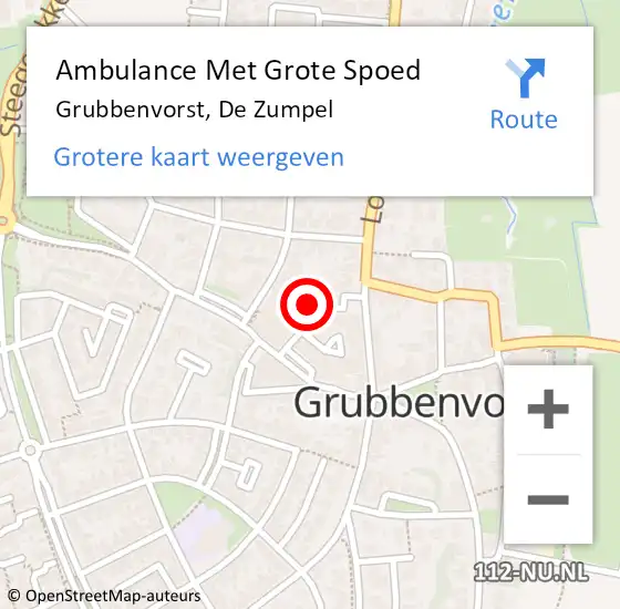 Locatie op kaart van de 112 melding: Ambulance Met Grote Spoed Naar Grubbenvorst, De Zumpel op 24 maart 2015 00:09
