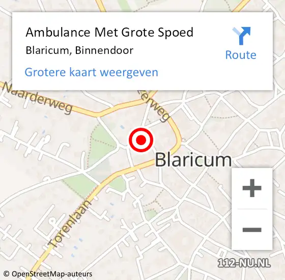 Locatie op kaart van de 112 melding: Ambulance Met Grote Spoed Naar Blaricum, Binnendoor op 24 maart 2015 04:29