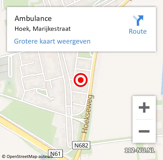 Locatie op kaart van de 112 melding: Ambulance Hoek, Marijkestraat op 24 maart 2015 09:07