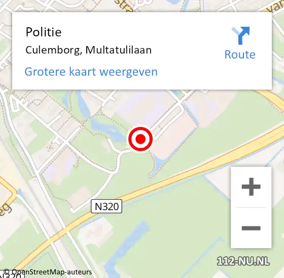 Locatie op kaart van de 112 melding: Politie Culemborg, Multatulilaan op 24 maart 2015 11:47