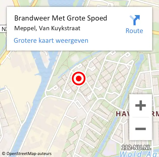 Locatie op kaart van de 112 melding: Brandweer Met Grote Spoed Naar Meppel, Van Kuykstraat op 24 maart 2015 12:51