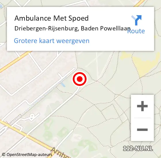 Locatie op kaart van de 112 melding: Ambulance Met Spoed Naar Driebergen-Rijsenburg, Baden Powelllaan op 24 maart 2015 15:40