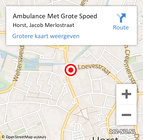 Locatie op kaart van de 112 melding: Ambulance Met Grote Spoed Naar Horst, Jacob Merlostraat op 24 maart 2015 15:59