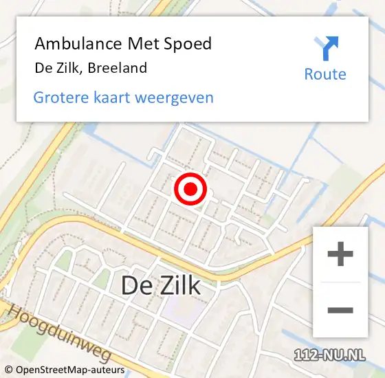 Locatie op kaart van de 112 melding: Ambulance Met Spoed Naar De Zilk, Breeland op 24 maart 2015 18:43