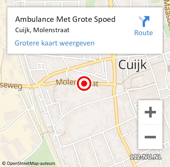 Locatie op kaart van de 112 melding: Ambulance Met Grote Spoed Naar Cuijk, Molenstraat op 24 maart 2015 18:50
