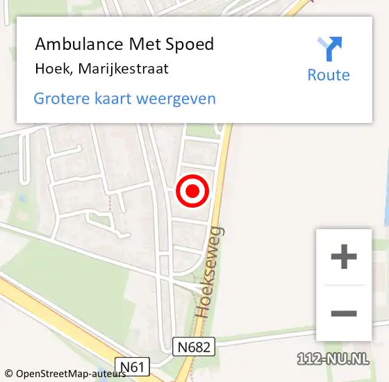 Locatie op kaart van de 112 melding: Ambulance Met Spoed Naar Hoek, Marijkestraat op 24 maart 2015 19:54