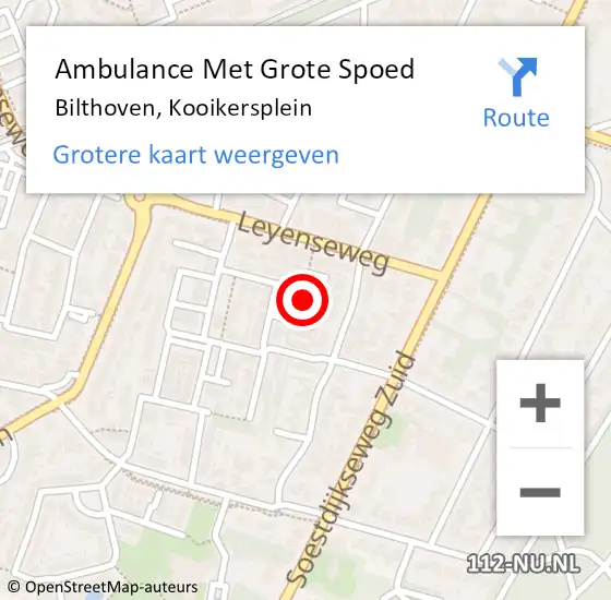 Locatie op kaart van de 112 melding: Ambulance Met Grote Spoed Naar Bilthoven, Kooikersplein op 25 maart 2015 01:43