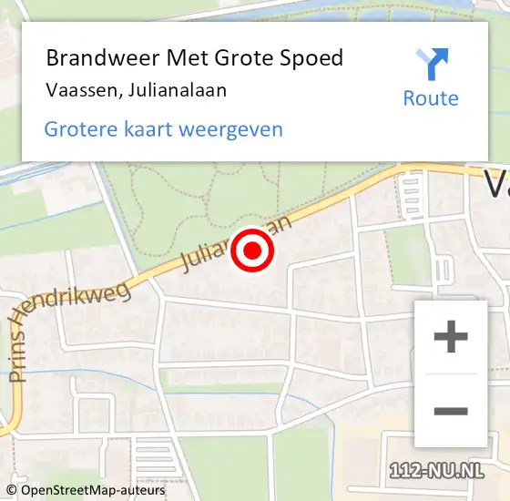 Locatie op kaart van de 112 melding: Brandweer Met Grote Spoed Naar Vaassen, Julianalaan op 25 maart 2015 06:35