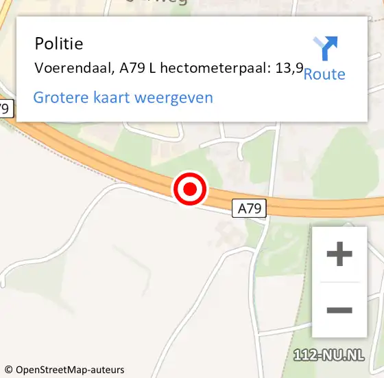 Locatie op kaart van de 112 melding: Politie Voerendaal, A79 L hectometerpaal: 13,9 op 2 november 2013 19:01