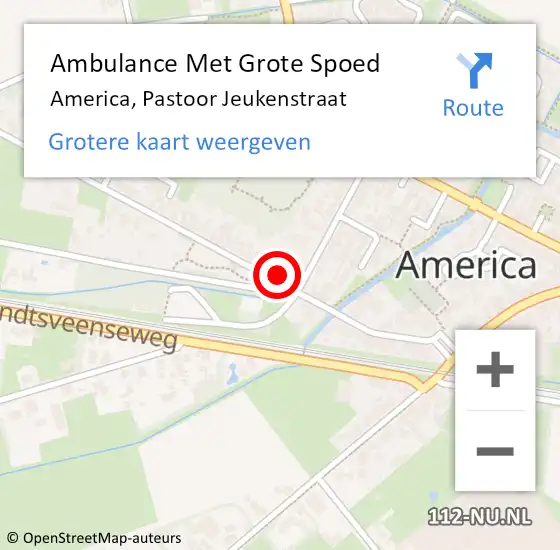 Locatie op kaart van de 112 melding: Ambulance Met Grote Spoed Naar America, Pastoor Jeukenstraat op 25 maart 2015 09:40